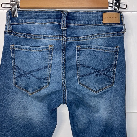Aeropostale Jeggings Raw Hems Holes Distressed Blue Denim Jeans Size 0 - Picture 6 of 7